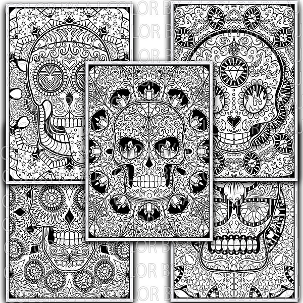 10 A4 Sugar Skulls Coloring Pages Digital Download Coloring Pages For Adults And Children